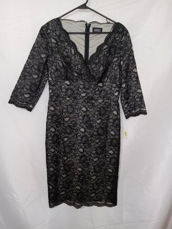 Adrianna Papell Black V Neck Lace Sheath Dress NWT Size 10 Cocktail Party Formal - Picture 1 of 14